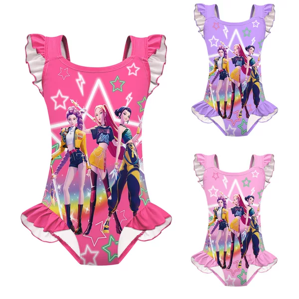 New Kidsren's Swimsuit Cosplay Witch Hunter Group Print Girls One-Piece Lace Swimsuit Set 20721