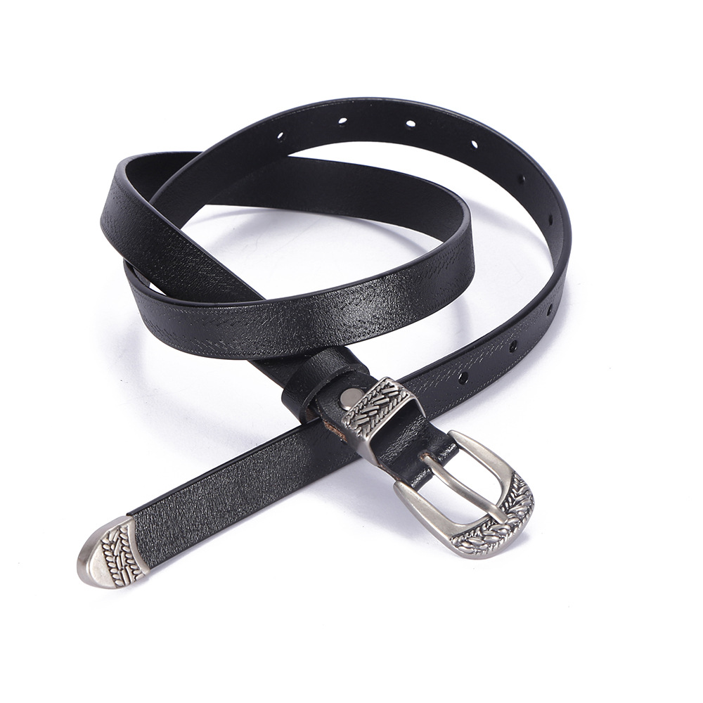 Retro Simple Style Solid Color Alloy Leather Metal Button Women's Leather Belts display picture 5