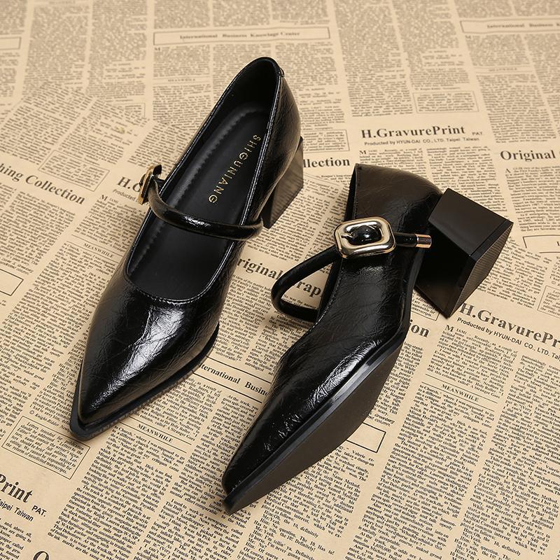 83656-1 Hui Dong County Diling Shoes Mary Jane Women's Shoes Thick Heel High Heels Spring Single Shoes Women's Pointed Toe Small Leather Shoes 83656-1 Hui Dong County Diling Shoes Mary Jane Women's Shoes Thick Heel High Heels Spring Single Shoes Women's Pointed Toe Small Leather Shoes