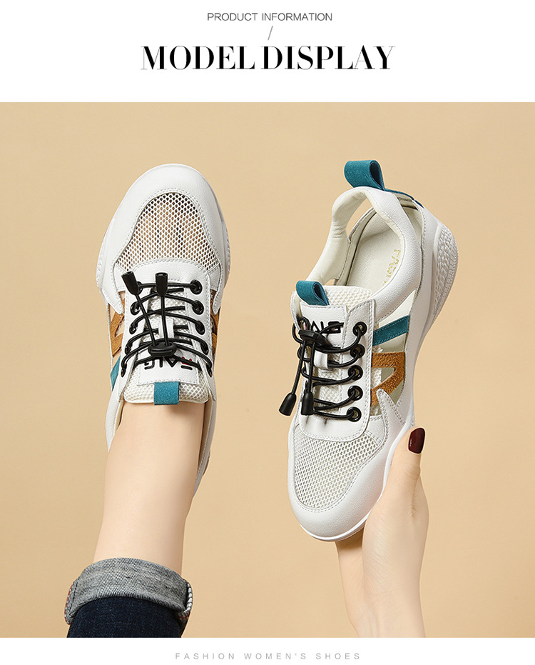 Giày sneaker nữ da thật lỗ thoáng khí đế phẳng nhẹ mùa hè 2025 — Màu xanh lá cây (1061), B5-05=giá trị thông số Kd, (cài 2), Màu trắng (1061), Trắng đen 1062 chi tiết 16