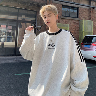2024 American Heavy Crewneck Wear Men's Spring Hong Kong Style Loose Coat High Street Couple Wear Men-P58