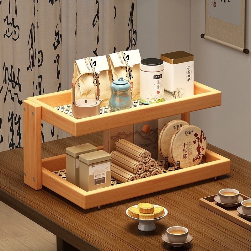 多层置物架高级感桌面置物架竹质梳妆台香水护肤品收纳展示架子|undefined