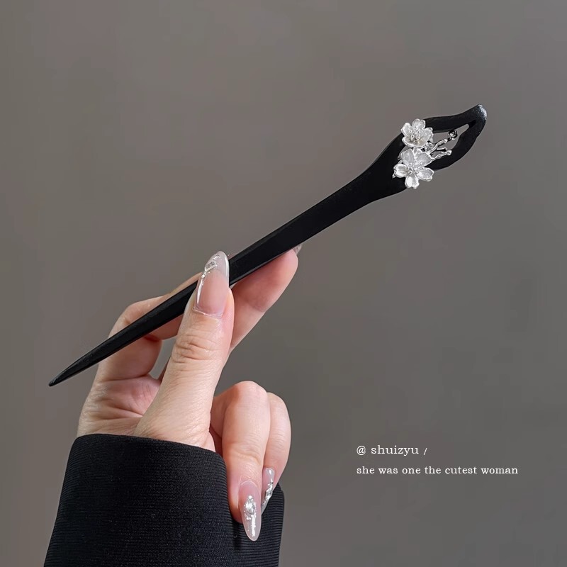 复古国风头饰天然黑檀木新中式簪子旗袍日常盘发发簪女高级感流苏|undefined