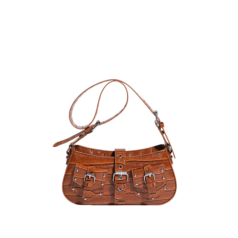 Borsa a spalla baguette da donna con borchie stile europeo_voghion.com
