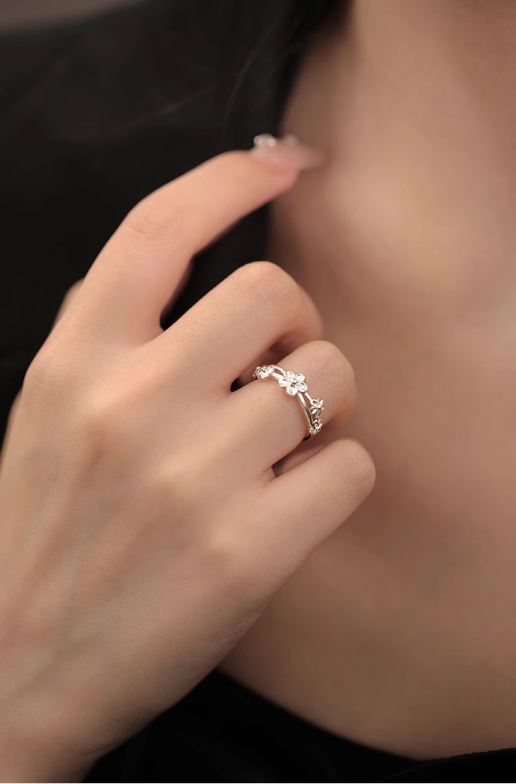 Polishing Design 1 Piece 925 Sterling Silver Flower Rings