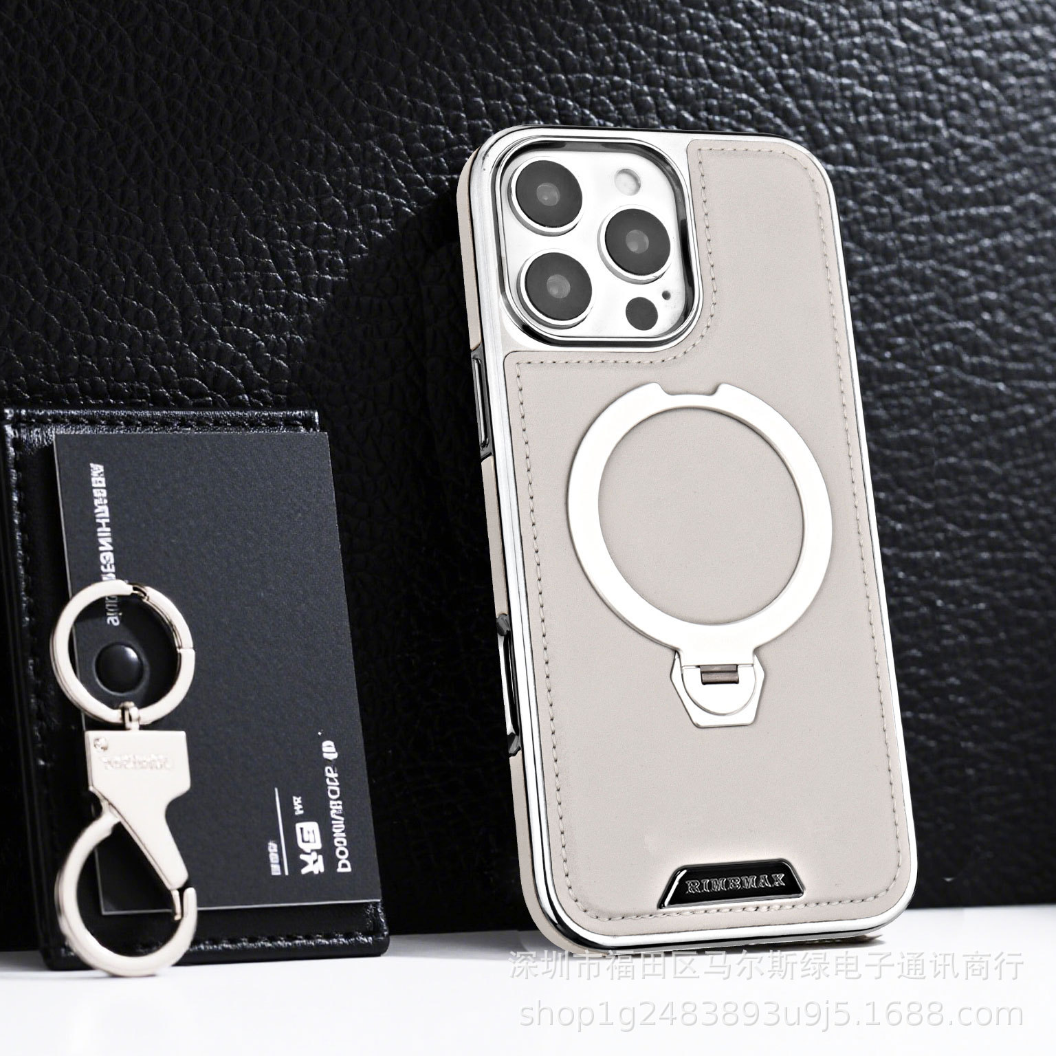 Ốp lưng da cao cấp cho iPhone 16, chống rơi, tích hợp giá đỡ từ tính xoay — Màu đen, Nâu thanh lịch, Nâu mocha, Màu xám chi tiết 10