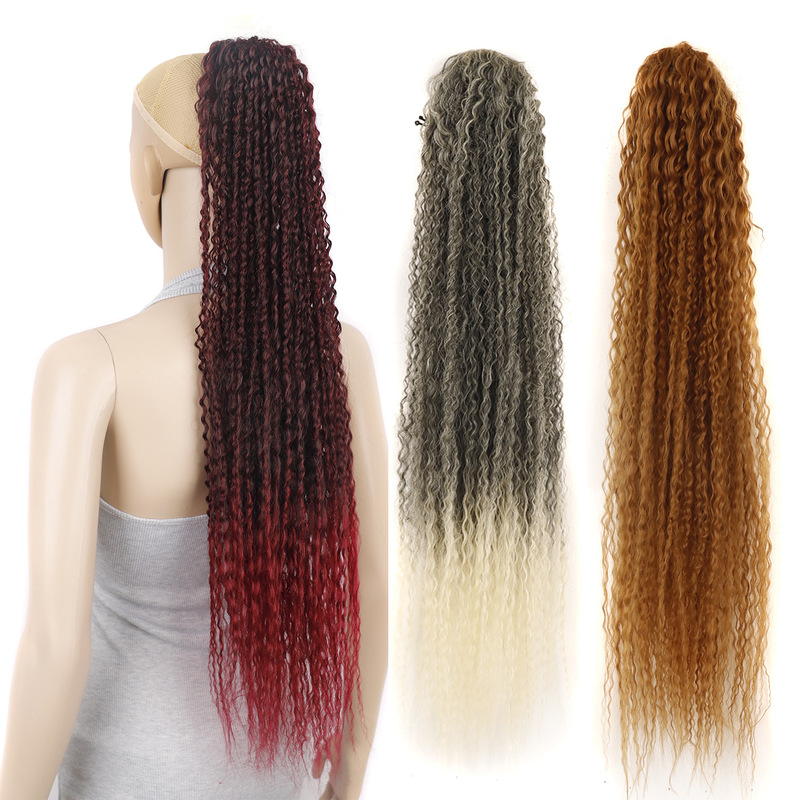 Wig Horsetail Lengthened Micro-roll Wig Horsetail Women's Net Bag Pull Rope Chemical Fiber Horsetail Braid Gradient Horsetail Hair