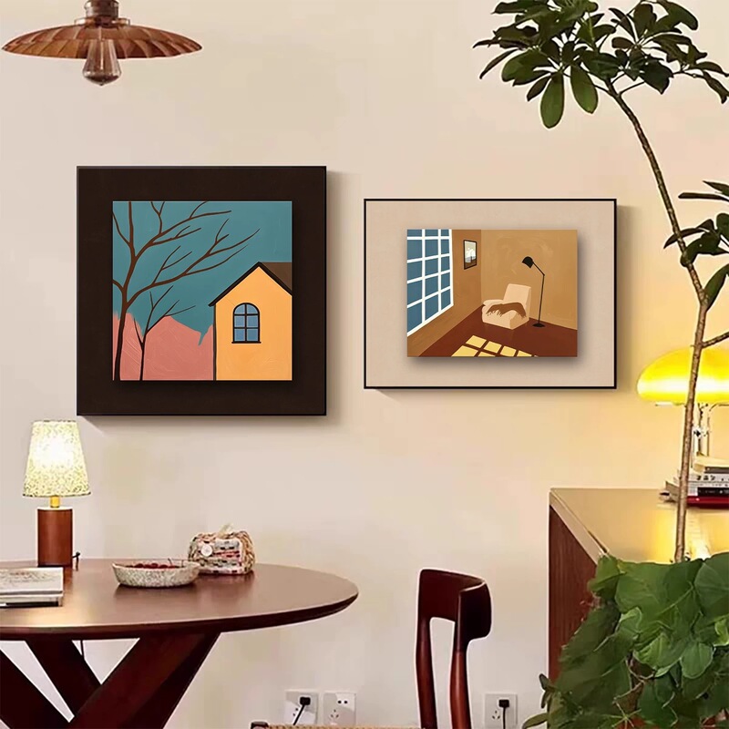 Retro-Style Restaurant Combination Wall Art, Vintage Abstract Niche Art, Sofa Background Wall Painting, Bedside Decorative Painting