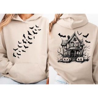 【跨境欧码】Cute Fall Hoodies Halloween Bat Hoody Front and