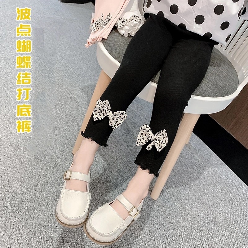 Baby Girl's Leggings 2023 Spring and Autumn Children's Bow Small and Medium-sized Children's Baby's Outer Wear Trousers Girls' Spring Wear Pants