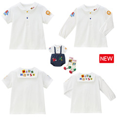 miki童裝男女童卡通小熊彩色字母刺繡海軍領短袖長袖襯衣內搭