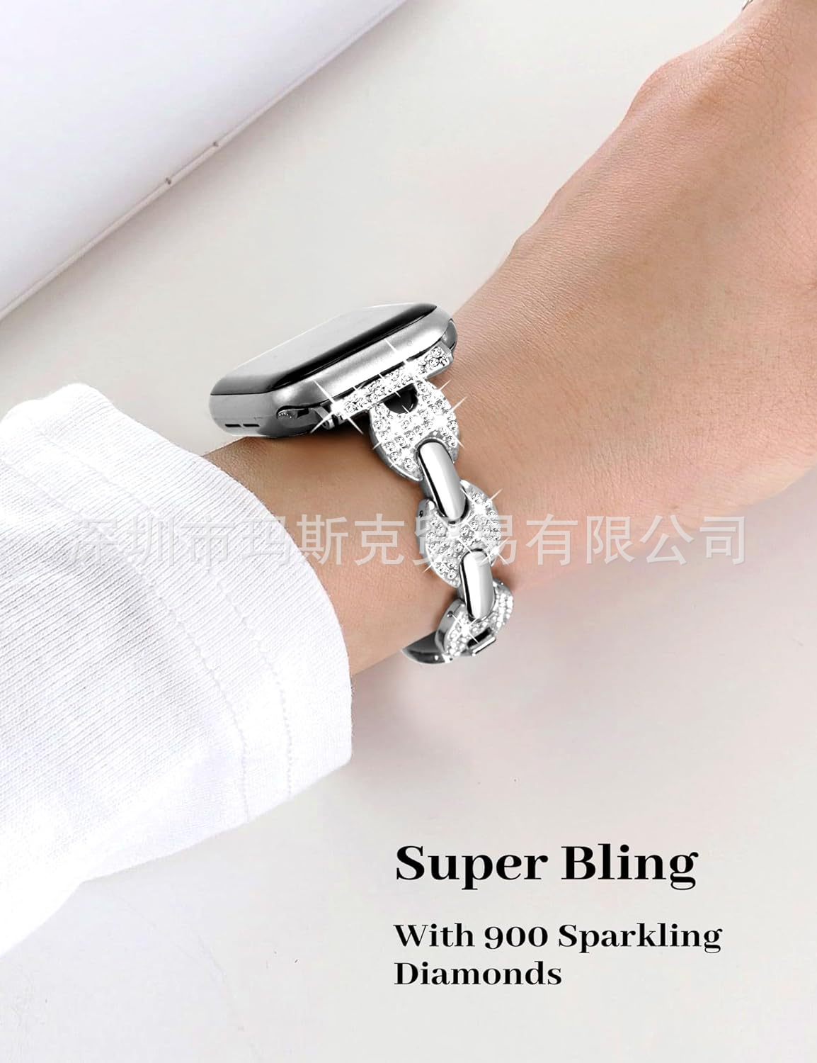 Compatible with apple watch bnad S9876 Chanel-style shiny diamond iwatch metal Apple Watch band undefined
