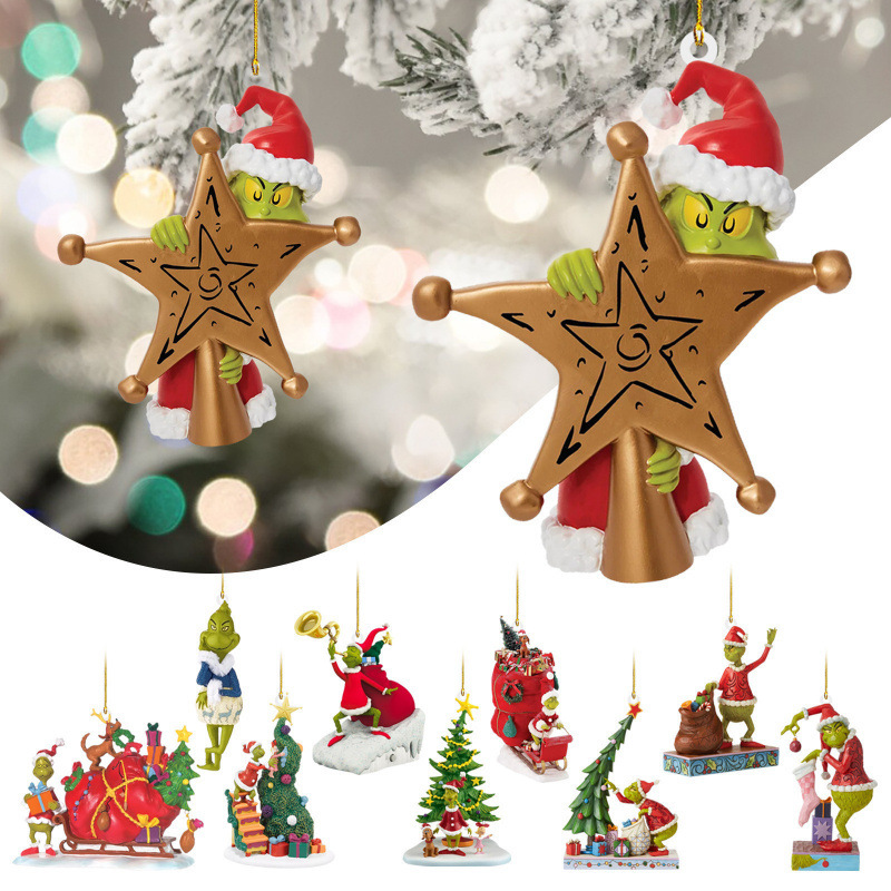 Cross-Border New Christmas Tree Decoration Pendant Grinch Cartoon Character Window Acrylic Pendant Cross-Border New Christmas Tree Decoration Pendant Grinch Cartoon Character Window Acrylic Pendant