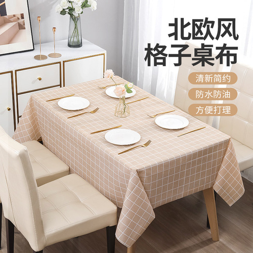 Tablecloth ISN style waterproof and oilproof rectangular camping tablecloth PEVA white grid dining tablecloth picnic cloth factory