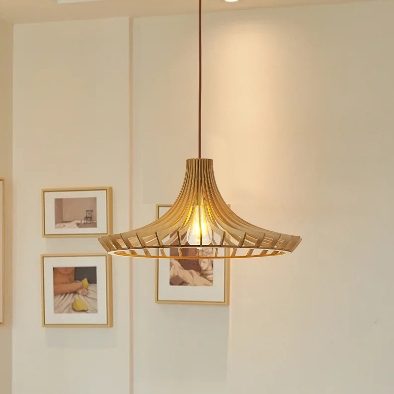 Retro estilo silencioso araña de madera maciza personalidad creativa restaurante cafetería B & B tienda comercial nogal color lámparas