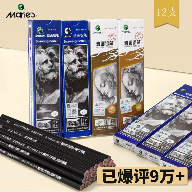 Marley Sketch Pencil Charcoal Pen Special for Art Students 2b4b Carbon Pen Soft Medium Hard Art Supplies Horsepower Brand 12b