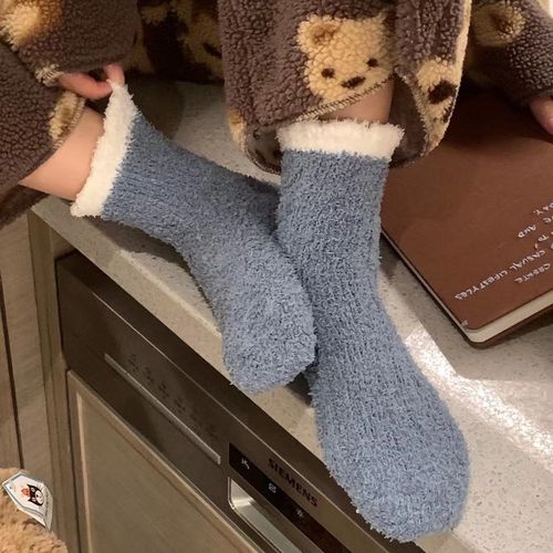 Coral fleece socks for women winter thickening towel floor sleep long tube postpartum socks winter autumn and winter home warming 