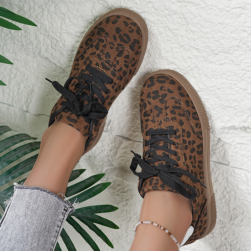 Trendy Leopard Print Women's Thick-Soled Genuine Leather 2025 New Popular Versatile Stylish Sports Casual Shoes