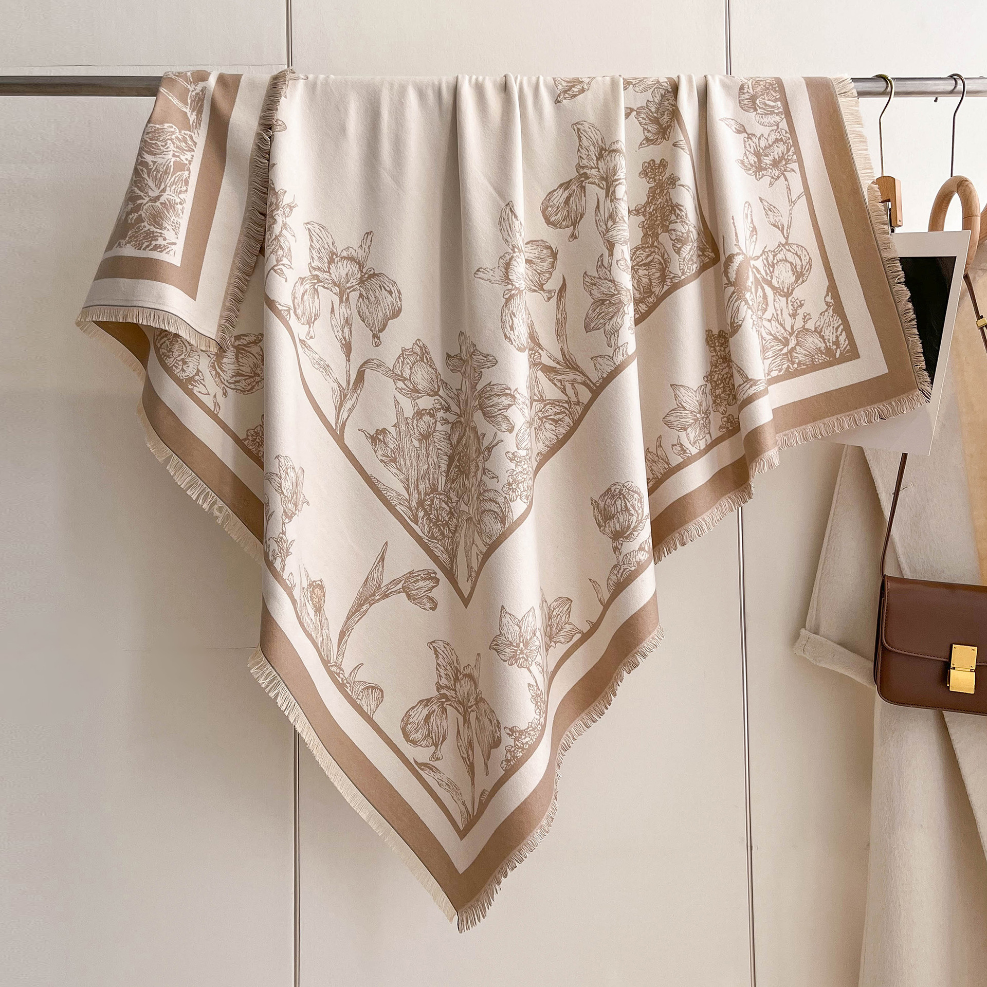 2024 flores de plantas coreanas impresión toallas gruesas bufandas de cachemira de doble cara decoración de otoño y invierno abrigo