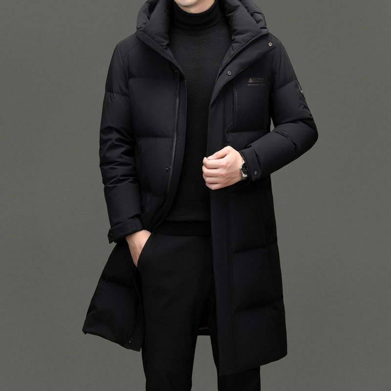 Men's Long 90 White Duck down Casual down Jacket Winter Fashion for Young and Middle-Aged Thickened Hooded Coat Trendy and Warm