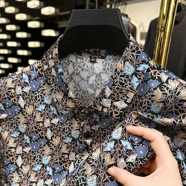 男士桑蚕丝短袖衬衫2025新款夏季真丝绸半袖花衬衣男高端商务寸衫