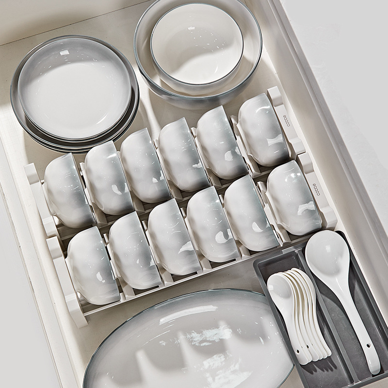 Underglaze Color 2026 New Stone Pattern Light Gray High-End Ceramic Bowl and Plate Set Simple Household Rice Bowl Plate Spoon