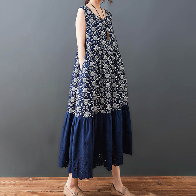 Summer ethnic lace long dress sleevless