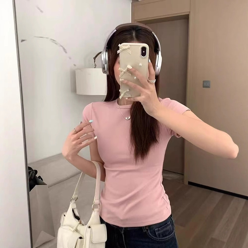 跨境东南亚短款露脐短袖T恤女2025夏季新款辣妹白色打底女装上衣|undefined