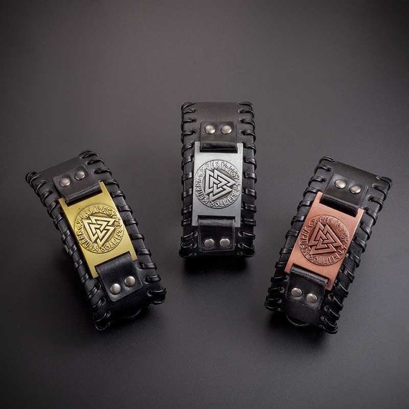 Fashion Viking Totem Triangle Energy Leather Woven Bracelet