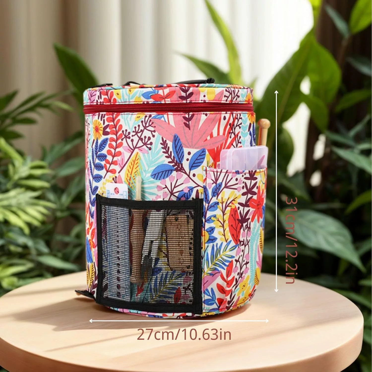 Сумка для хранения шерсти Amazon, сумка для хранения аксессуаров для вязания своими руками, большая цилиндрическая сумка для хранения с принтом на плечо