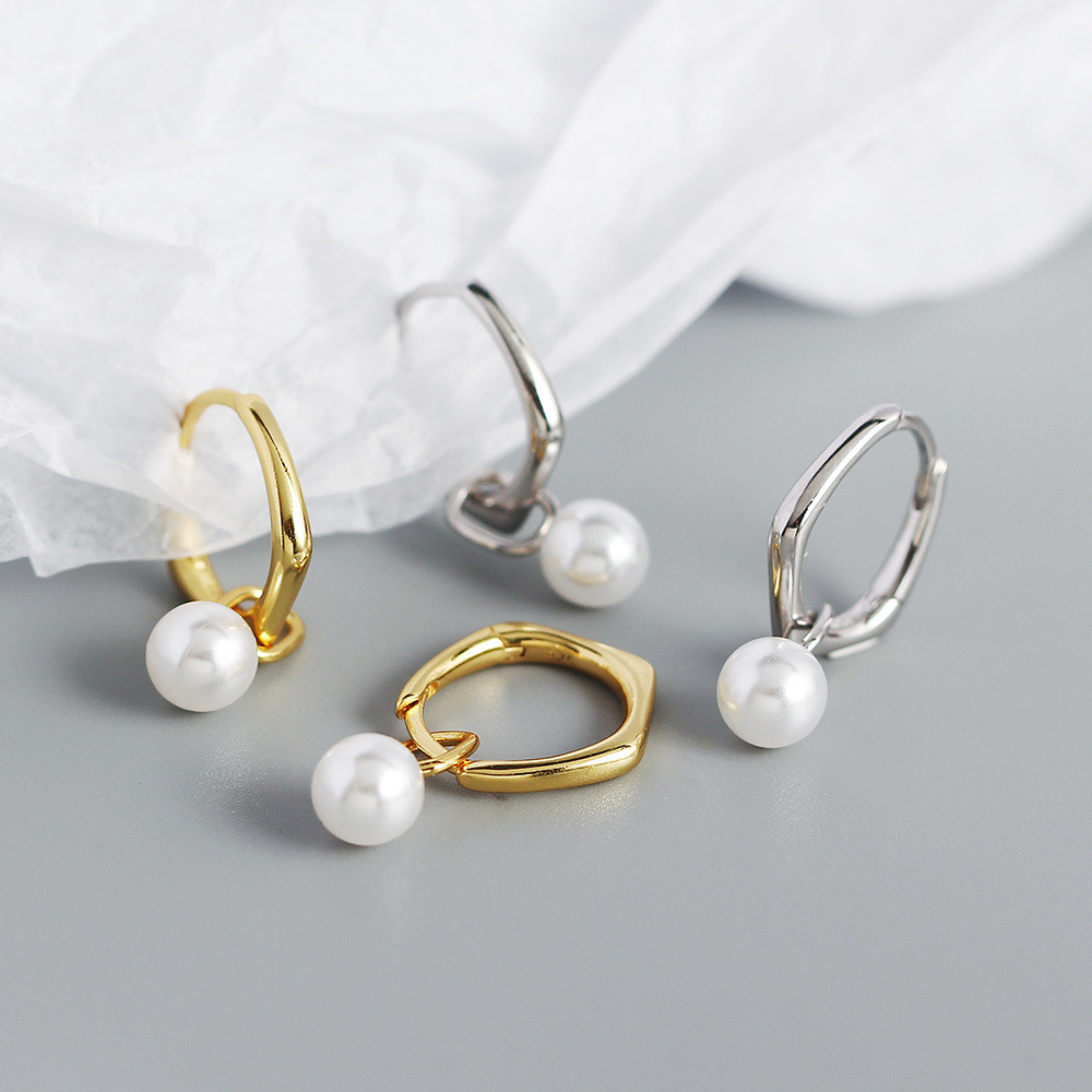 1 Pair Quantity 1 Pair 925 Sterling Silver Artificial Pearls Geometric Earrings