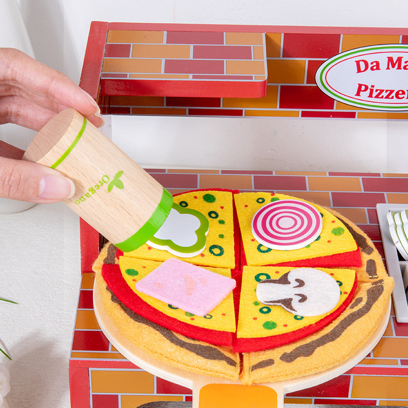 Juguetes caseros de madera de imitación para niños mini cocina juego de pizza regalos de cumpleaños utensilios de cocina