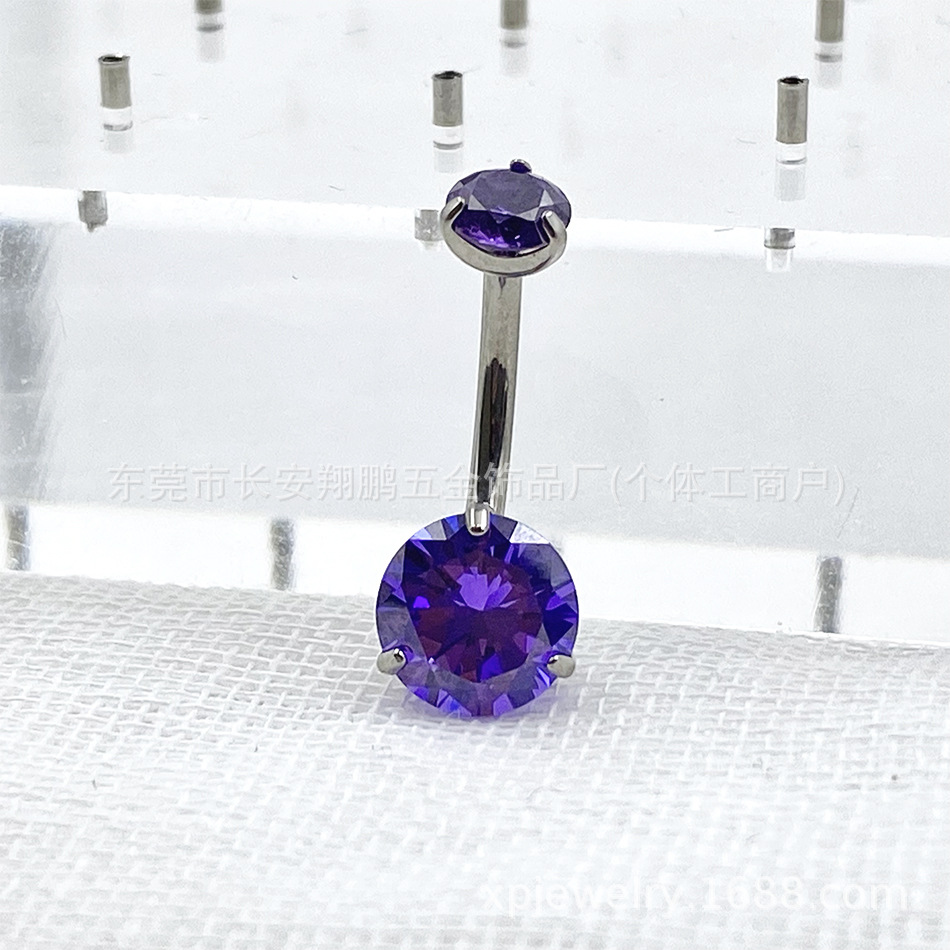 G23チタン合金三爪二頭ジルコン内ねじ臍釘F136超フラッシュ円形ジルコニウム内歯臍環チタン