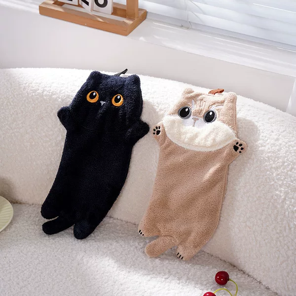 Cartoon Coral Velvet Hand Towel, Comfortable, Soft, Water-Absorbent, Quick-Drying, Hanging Type Hand Towel for Kitchen and Bathroom