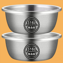 食品級の厚いステンレスのたらいの316Lの野菜を洗って水を切るかごの家庭用の台所はたらいを漏らして米の果物のかごを洗います