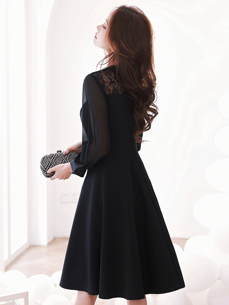 Vestido de noche negro para las mujeres, señoras pequeñas, estilo francés hepburn adelgazamiento cumpleaños vestido de fiesta