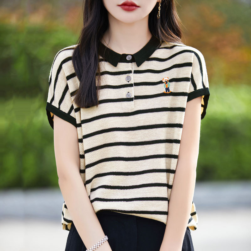 Knitted summer design short sleeve T-shirt