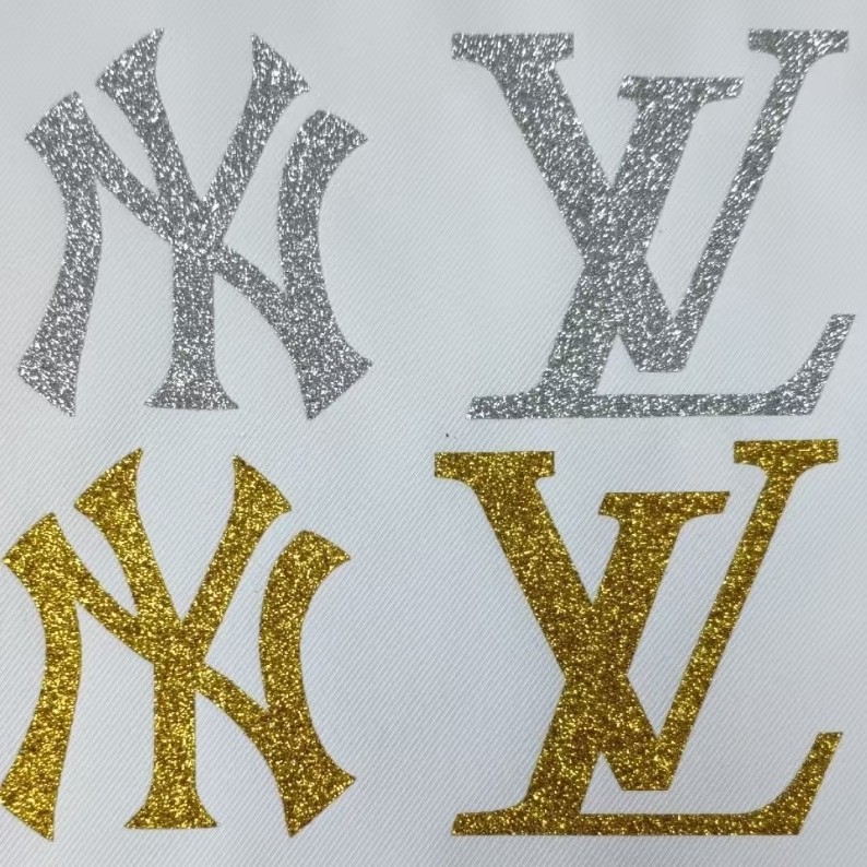 加葱粉烫画 银粉植绒烫画 金葱植绒组合烫画英文数字金葱