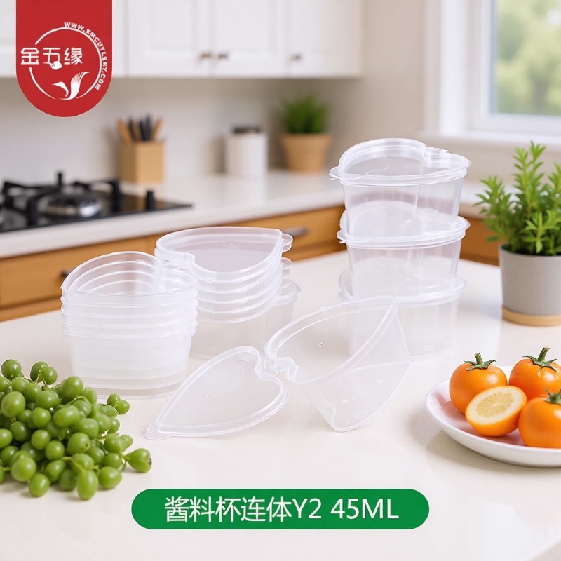 Recipientes desechables para salsa Jinwuyuan, vasos para salsa, envases redondos/en forma de corazón para llevar, 45 ml, especiales para comida para llevar. image 3