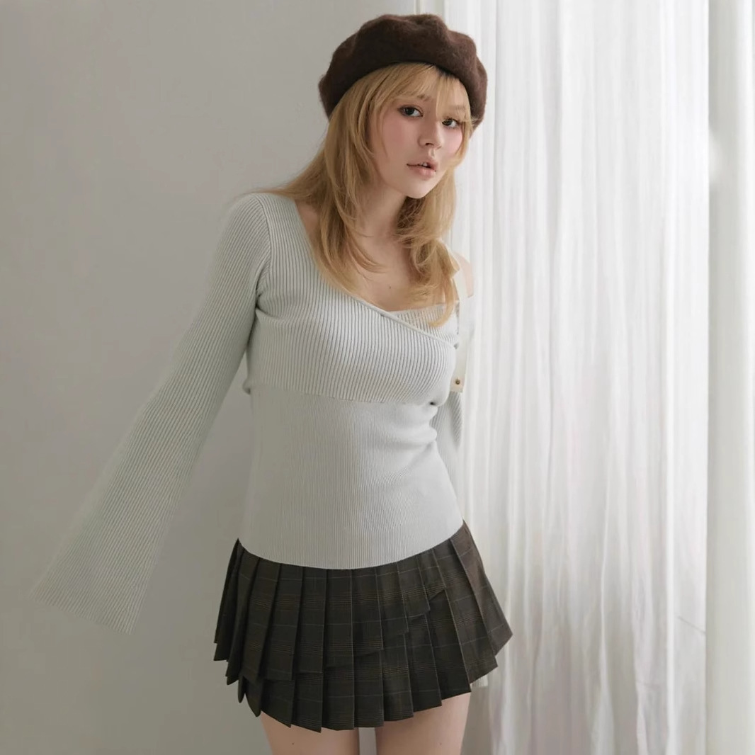 ANDMARY JAPANESE NICHE 24 가을 및 겨울 새로운 달콤한 올 매치 플레이드 플리츠 스커트 라미네이트 A-라인 스커트