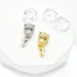 diy饰品配件 豹子头夹扣  铜镀18k金 绿眼豹子头吊坠扣  水晶卡扣