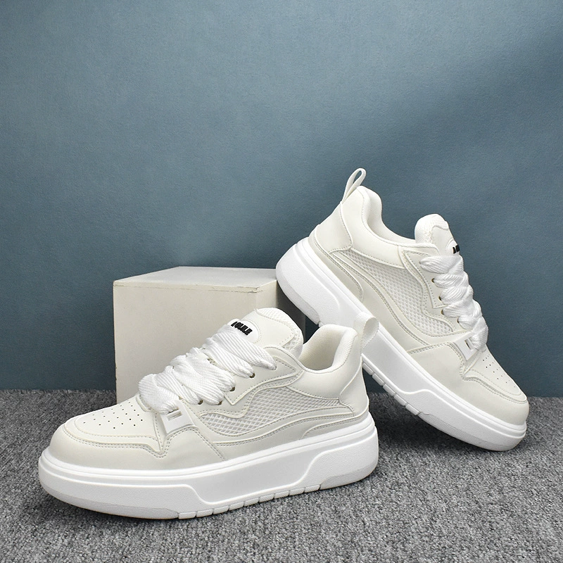 Корейские кожаные кроссовки на толстой подошве, весна 2025 года, белые, дышащие, модные, низкие, повседневные мужские туфли, универсальные