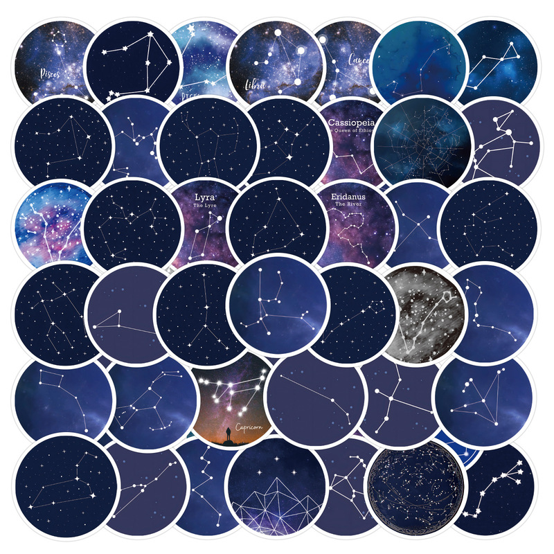 60 Cartoon Starry Sky Twelve Constellation Stickers to Decorate Handbooks, Stationery, Water Cups, Computer Waterproof Stickers