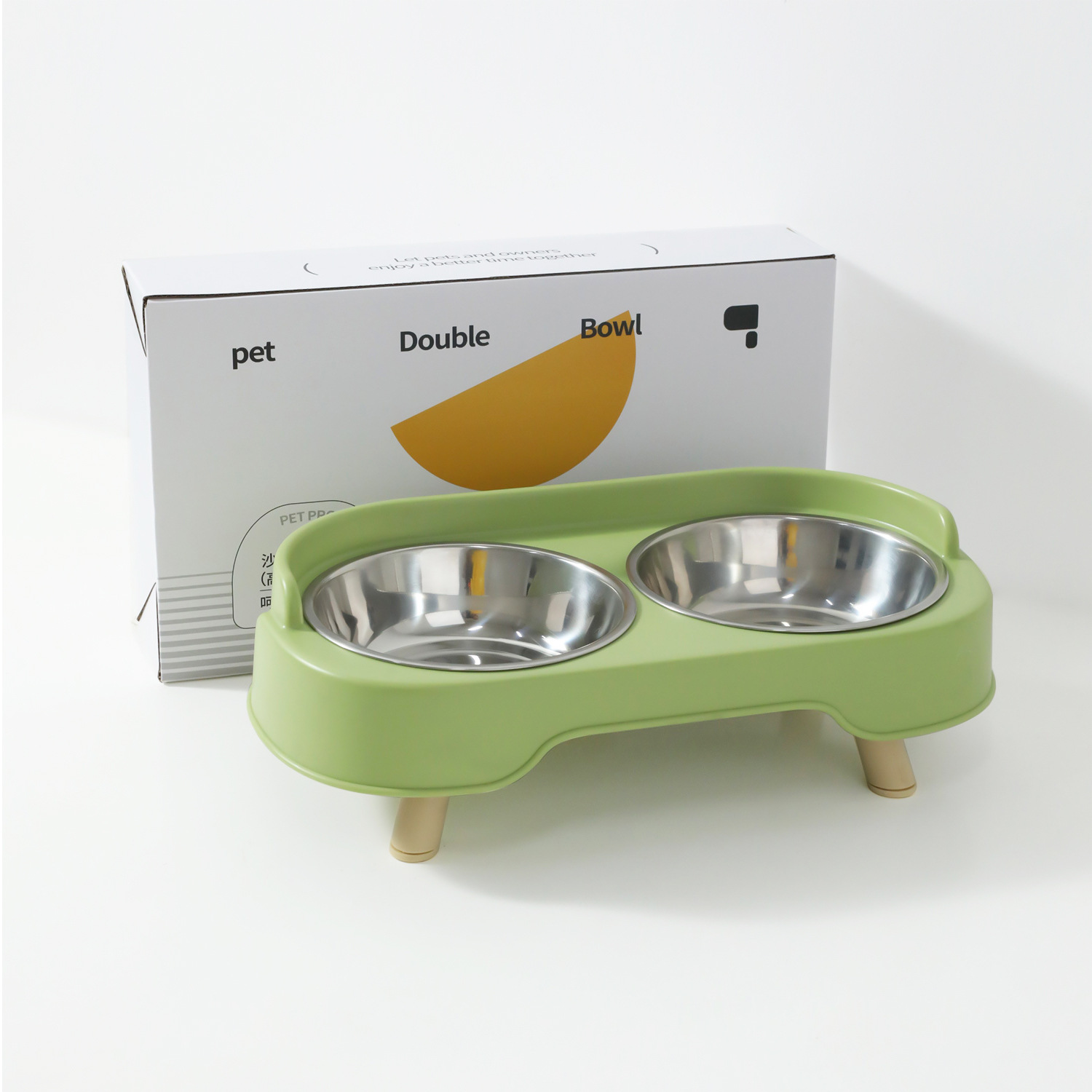 Sofá original de acero inoxidable doble cuenco anti-derroque cuello gato tazón de arroz para perros alimento para mascotas al por mayor