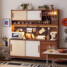 简约实木餐边复古高柜北欧家用酒柜客厅靠墙一体岩板储物柜收纳