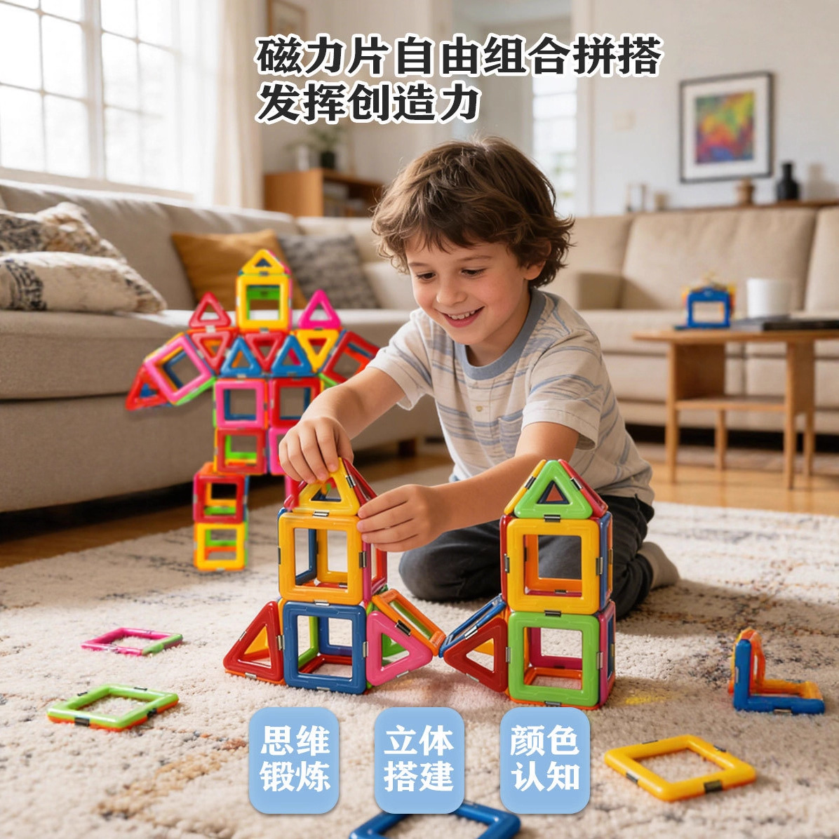 Bloques de construcción de hojas magnéticas imán para niños Juguetes geométricos rompecabezas para niños y niñas Juguetes de educación temprana magnéticos