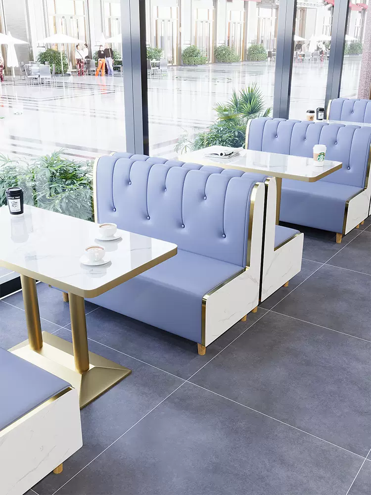 定制网红咖啡厅卡座沙发奶茶甜品烘焙店汉堡店西餐厅桌椅组合跨境