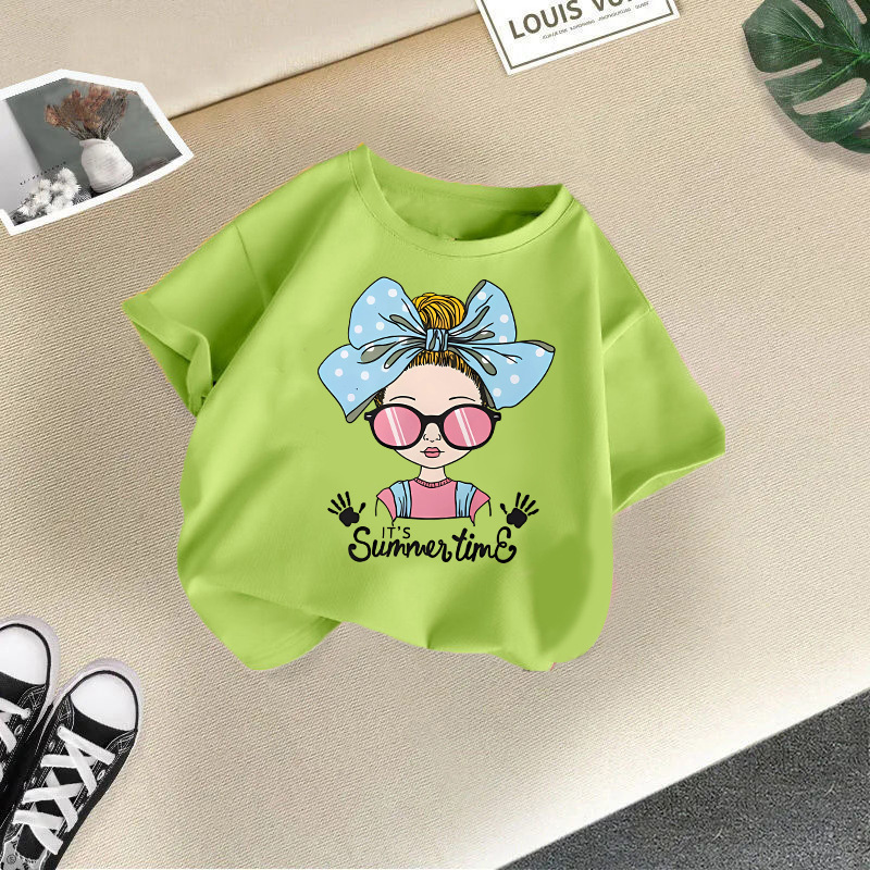 Ropa para niños transfronterizos 2024 verano nuevas camisetas de manga corta para niños y niñas tops de cuello redondo de moda bebé de media manga de algodón