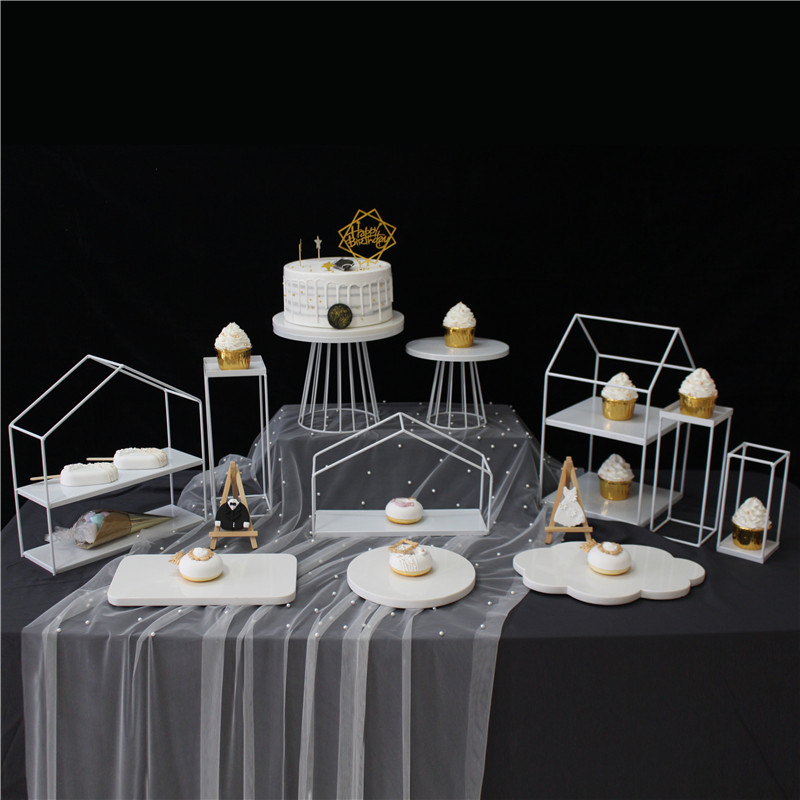 Estilo europeo blanco decoración de la mesa de postre soporte de exhibición de la torta de la boda estante merienda té de la tarde postre bandeja de pastelería