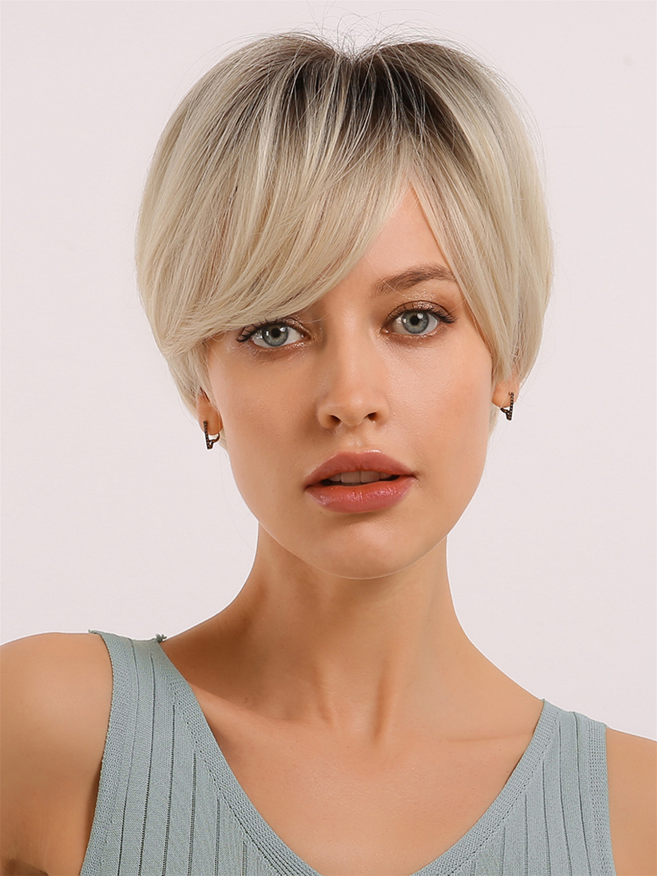 Emmor Amazon Comercio exterior europeo y americano peluca pelucas negro gradiente oro pelo recto Pelo Corto fibra química Peluca de las mujeres